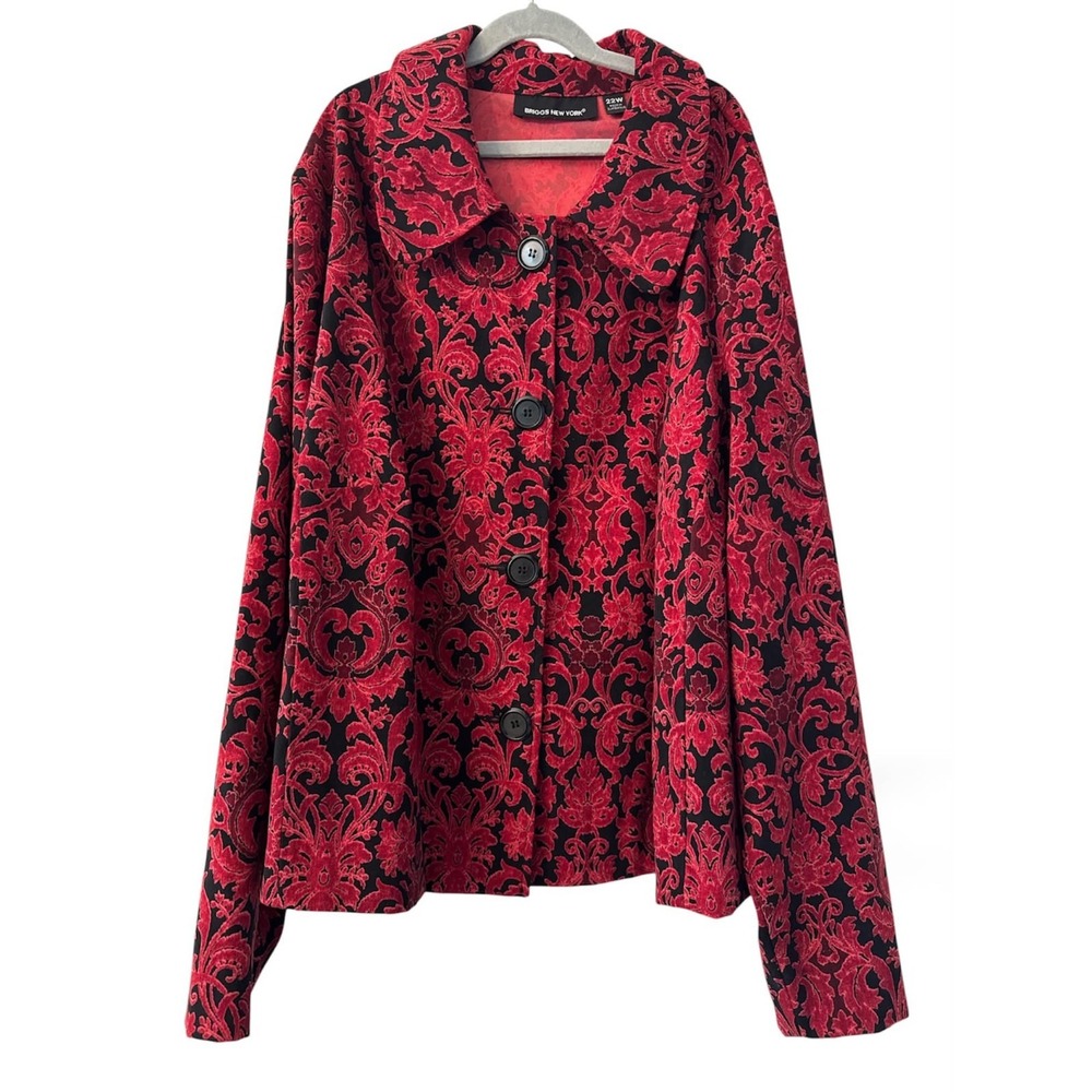Briggs New York Sz 22W Red Black Baroque Velvet Feel Jacket Whimsigoth Romantic